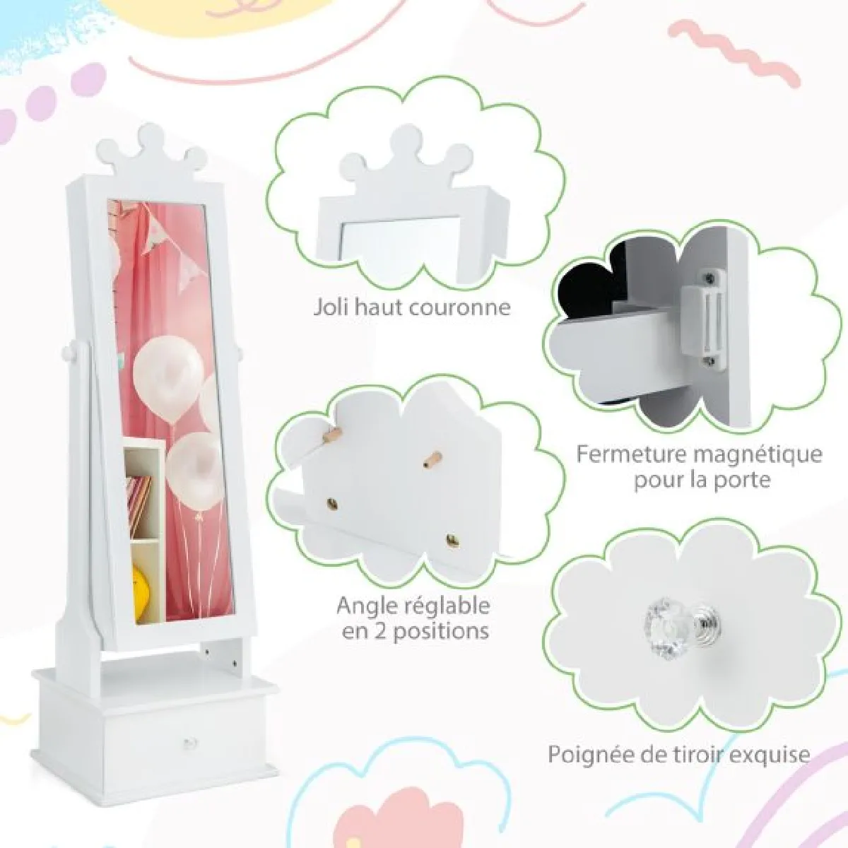 Helloshop26 Armoire à bijoux enfants couronne - Blanc