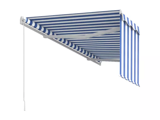 Auvent rétractable manuel avec store 3,5x2,5 m Bleu et blanc