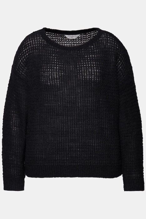 Pullover, Boxy Shape, Lochstrick, Rundhals, Langarm