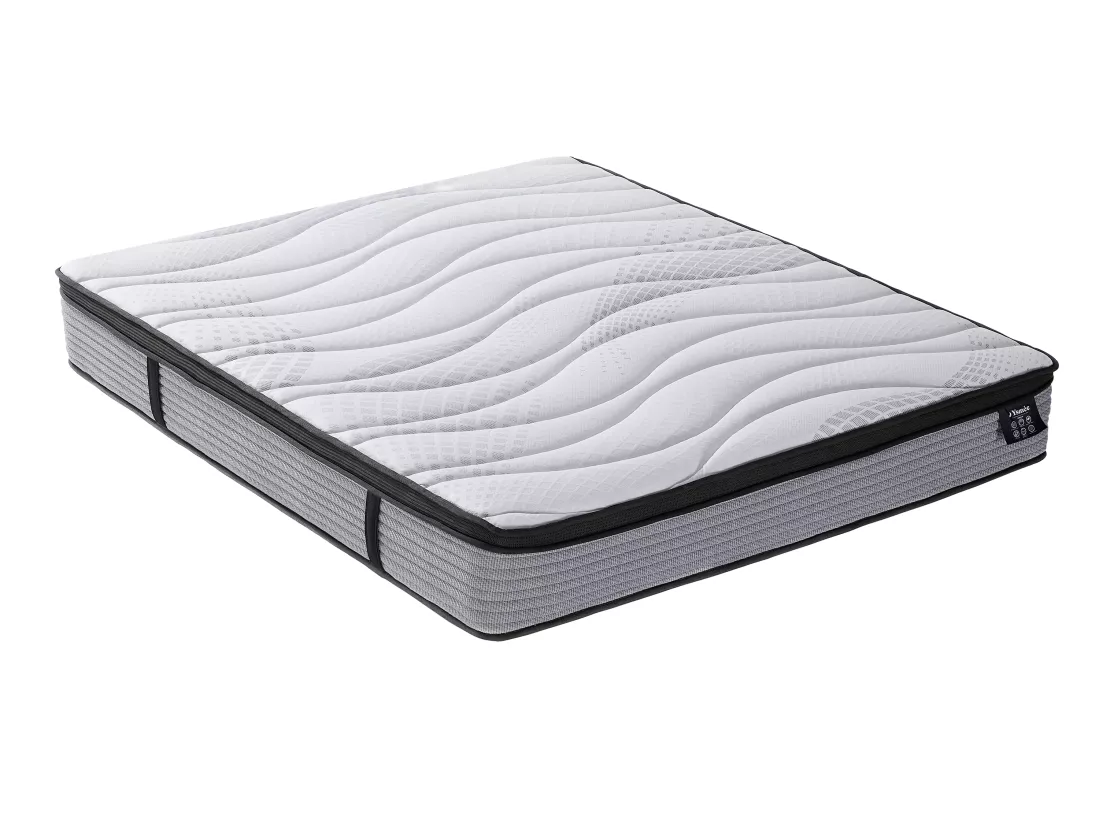 Ensemble 140 x 200 cm sommier coffre blanc + matelas ressorts ensachés et surmatelas intégré ép.25cm - ANYLA de YSMÉE