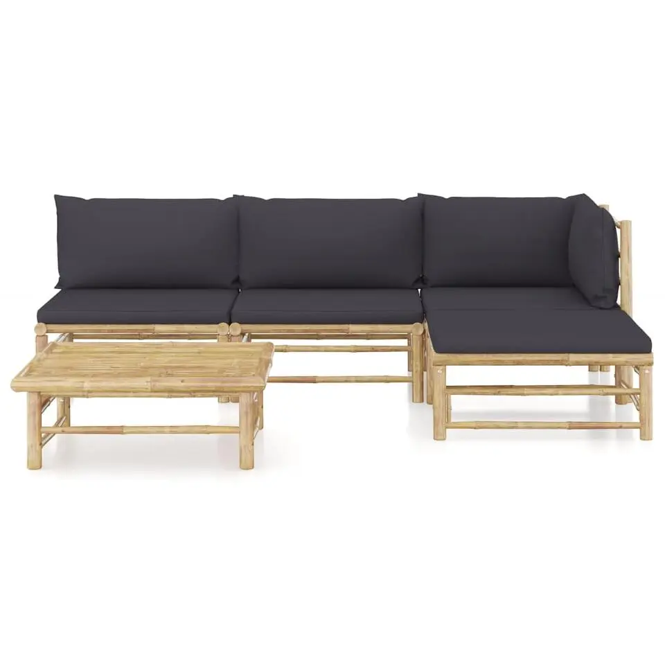vidaXL - Tuinset - Grijs - Bamboe - 5 stuks - Met kussens