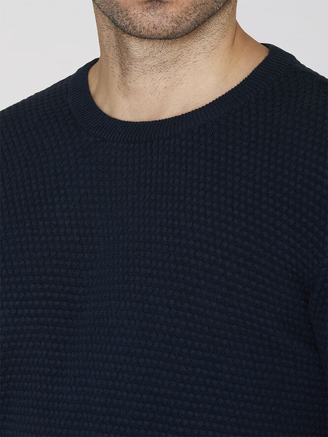 Knowledge Cotton Apparel VAGN regular bubble knit crew neck - Regenerative Organic Certified - Blå