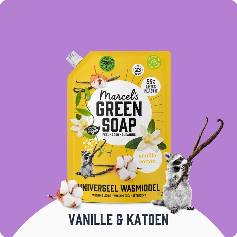 Marcel's Green Soap - Wasmiddel Refill - Vanille & Katoen - 1L - 4 Navullingen