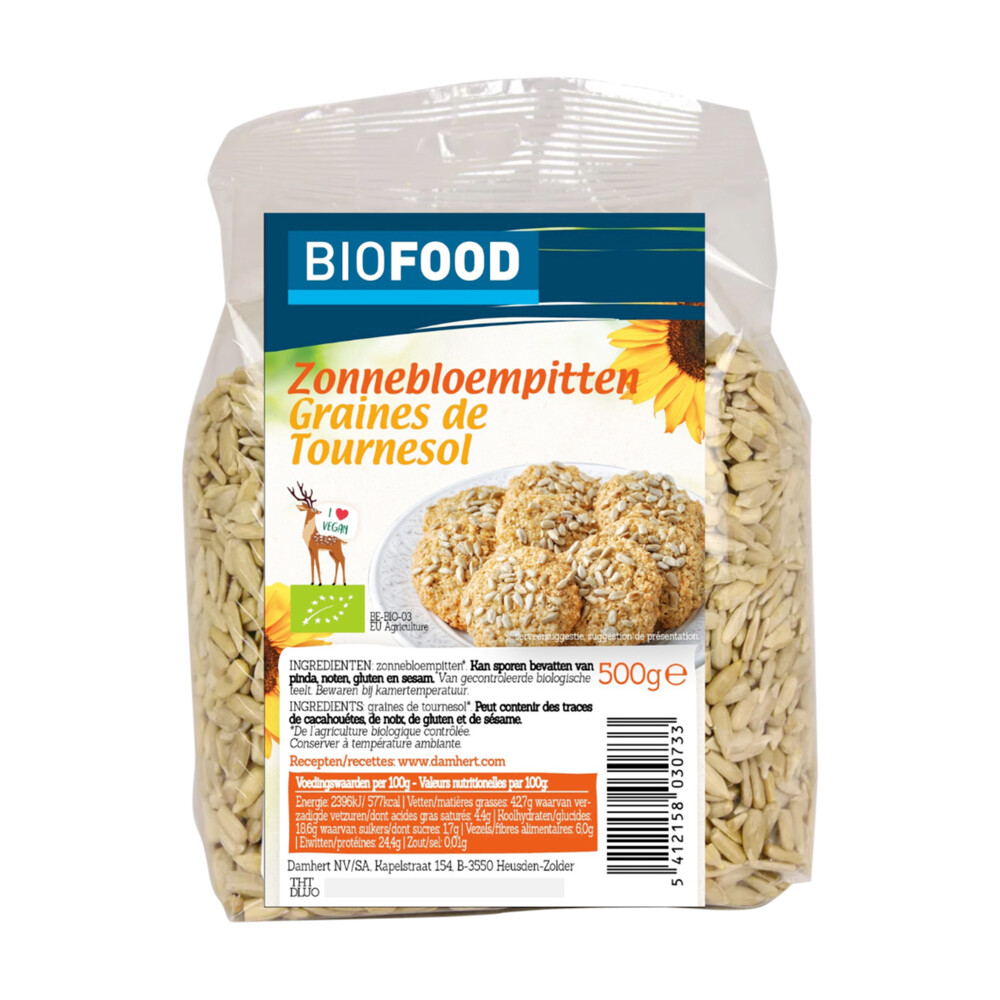 3x Damhert Biofood Zonnebloempitten Biologisch500 gr