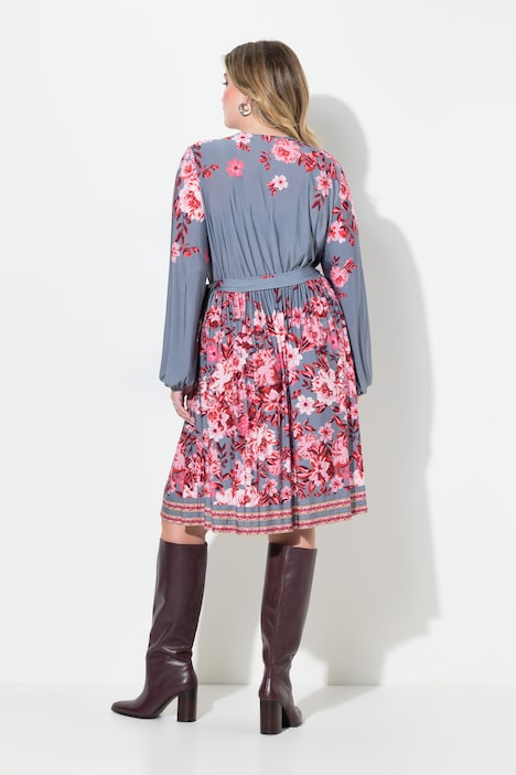 Kleid, A-Linie, Blumen-Druck, Langarm