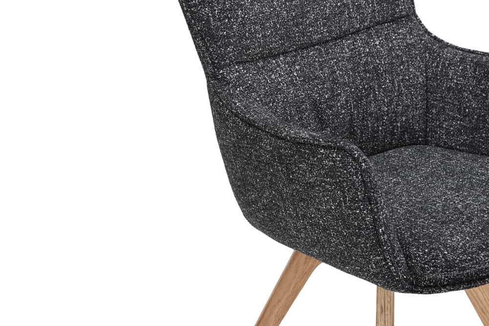 Drehbarer Design Stuhl VOGUE anthrazit natur Strukturstoff Eichenholz 360° mit Armlehne