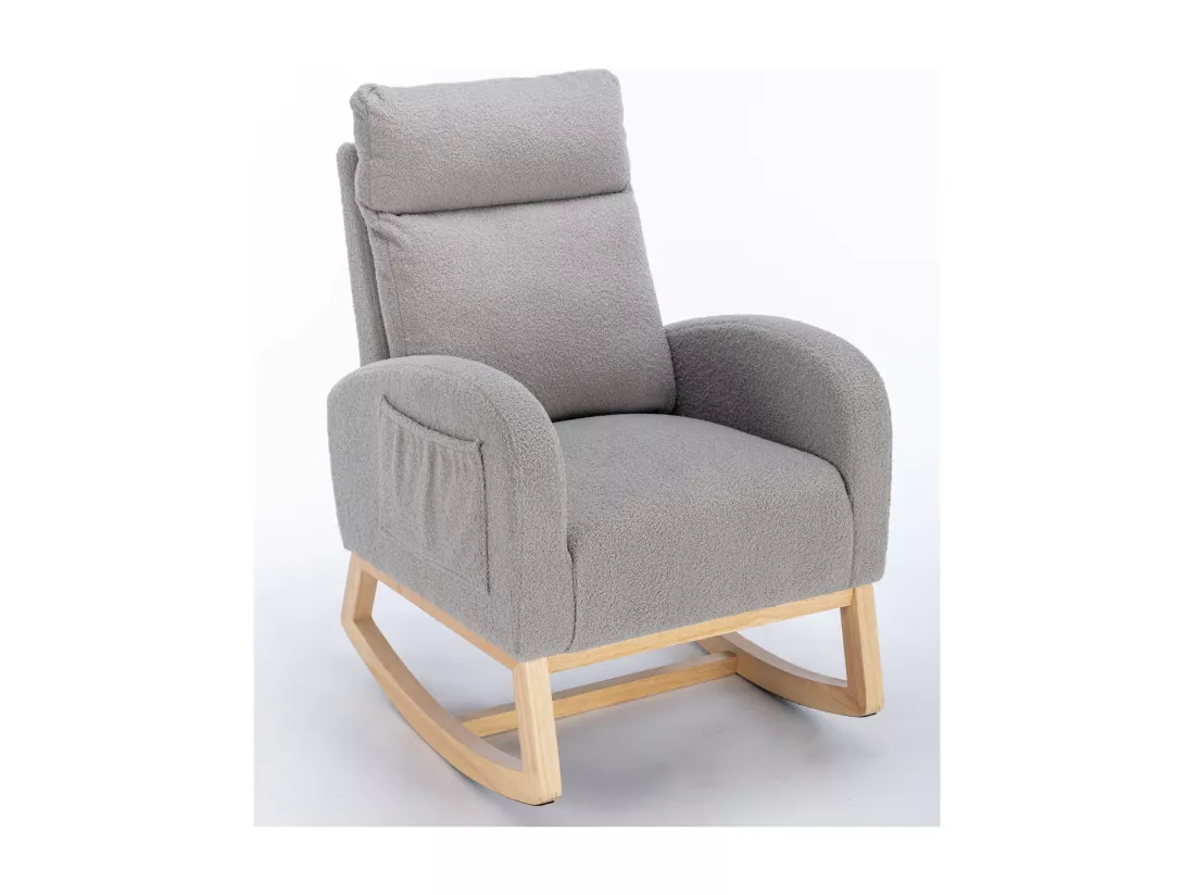 Fauteuil Teddy En Tissu Rembourré De Style Mid Century Modern Pour Salon Et Chambre à Coucher, Gris