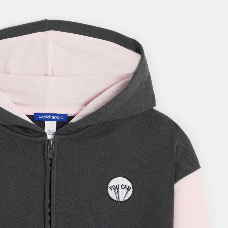 Sweat-shirt à capuche bicolore gris fille
