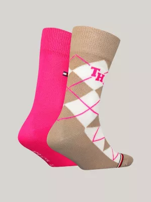 Pacote com 2 pares de meias clássicas com estampa de losangos.