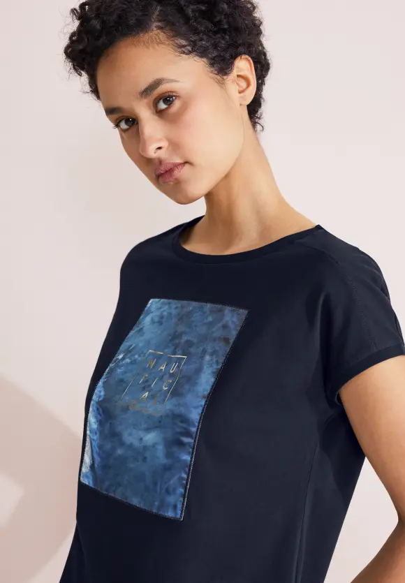T-Shirt mit Print Patch - deep blue