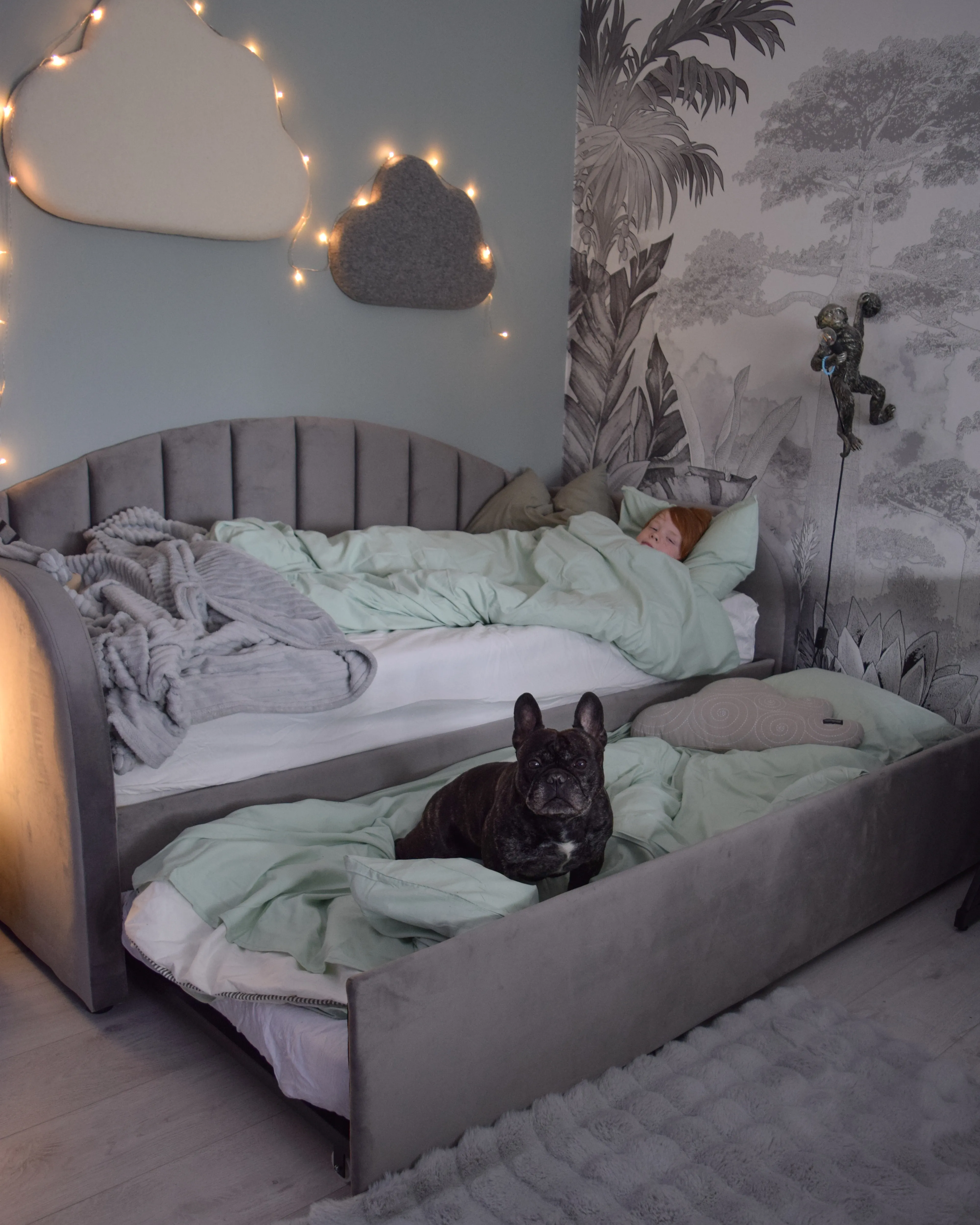 Onderschuifbed Fluweel EYBURIE 90 x 200 cm Grijs
