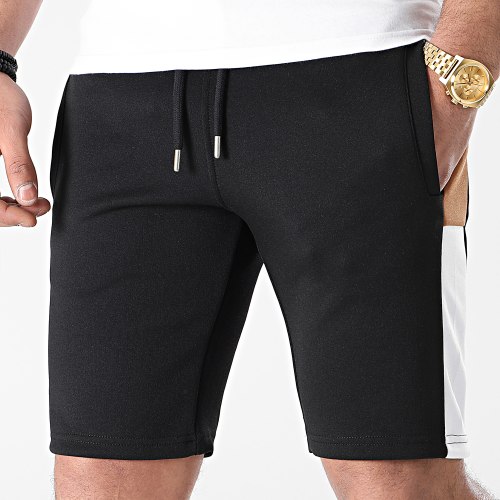 Short Jogging A Bandes Poly 1492 Noir Blanc Camel