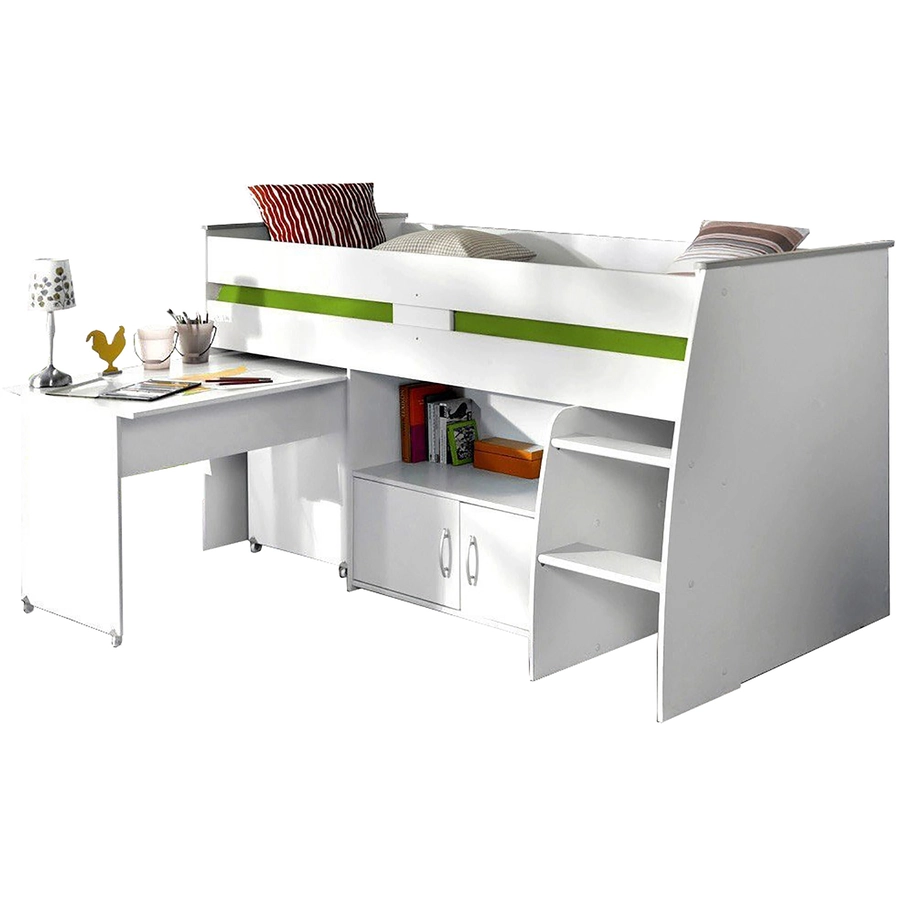 Parisot Multifunktionshochbett mit Schreibtisch Reverse 1 Weiß
