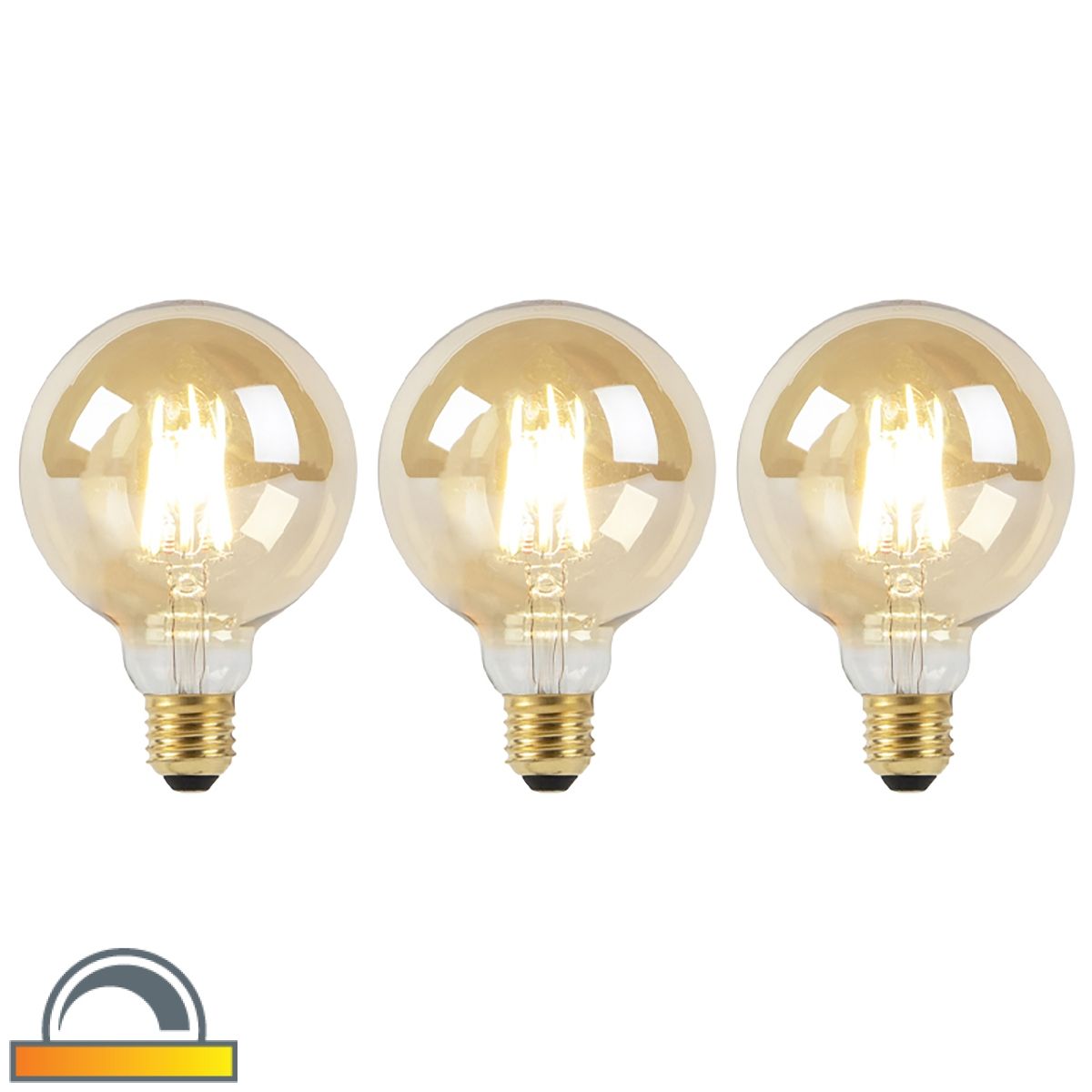 Set van 3 E27 dim to warm LED lampen G95 goud 8W 806 lm 2000-2700K