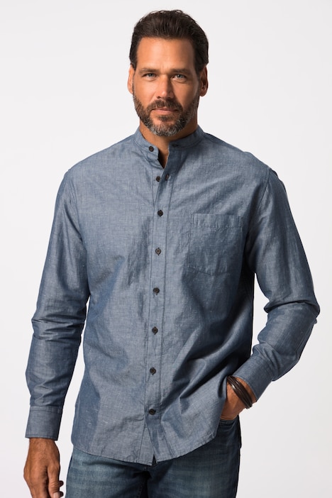 Hemd, Langarm, Jeanslook, Stehkragen, Modern Fit, bis 8 XL