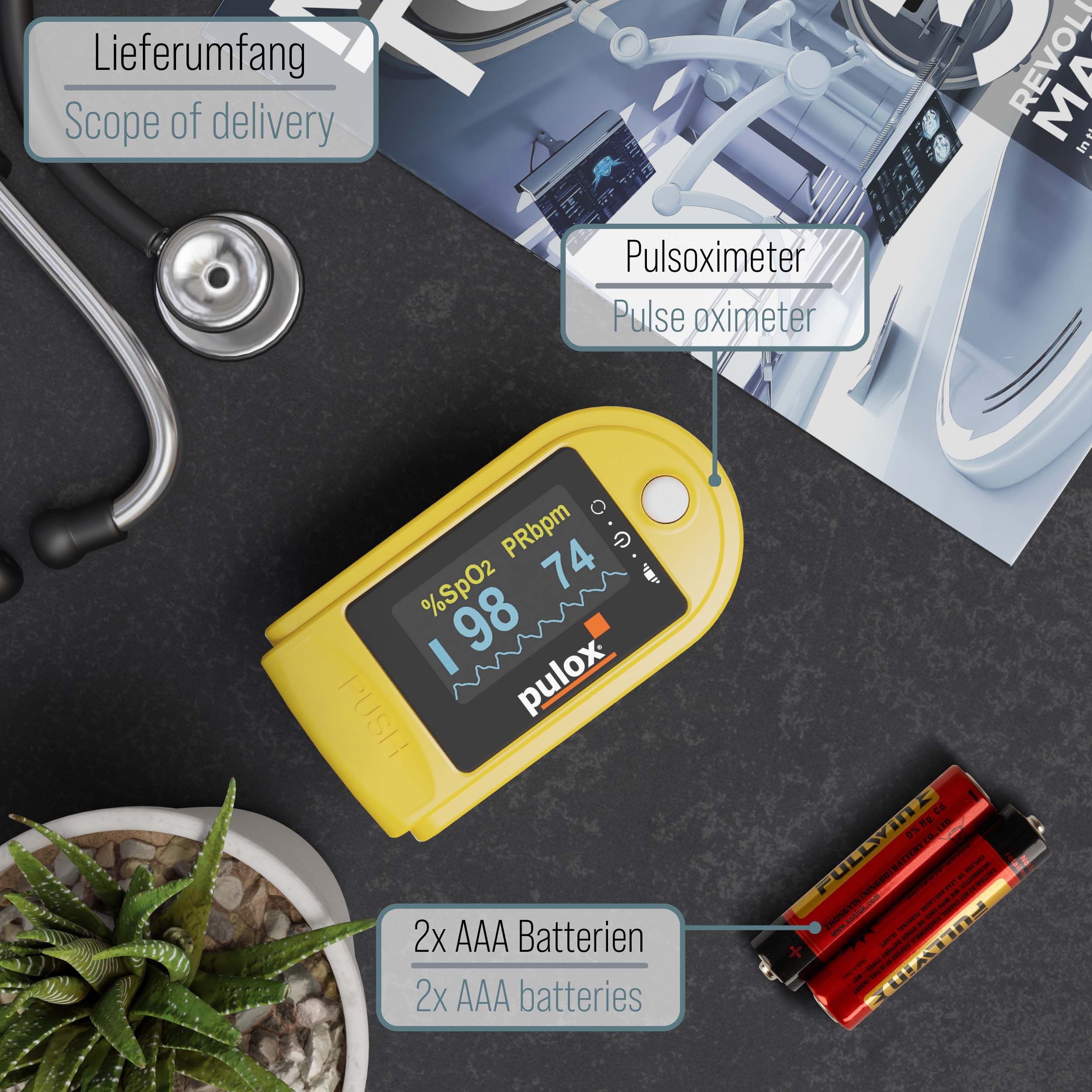 Pulox PO-200 Solo - Finger-Pulsoximeter - Gelb