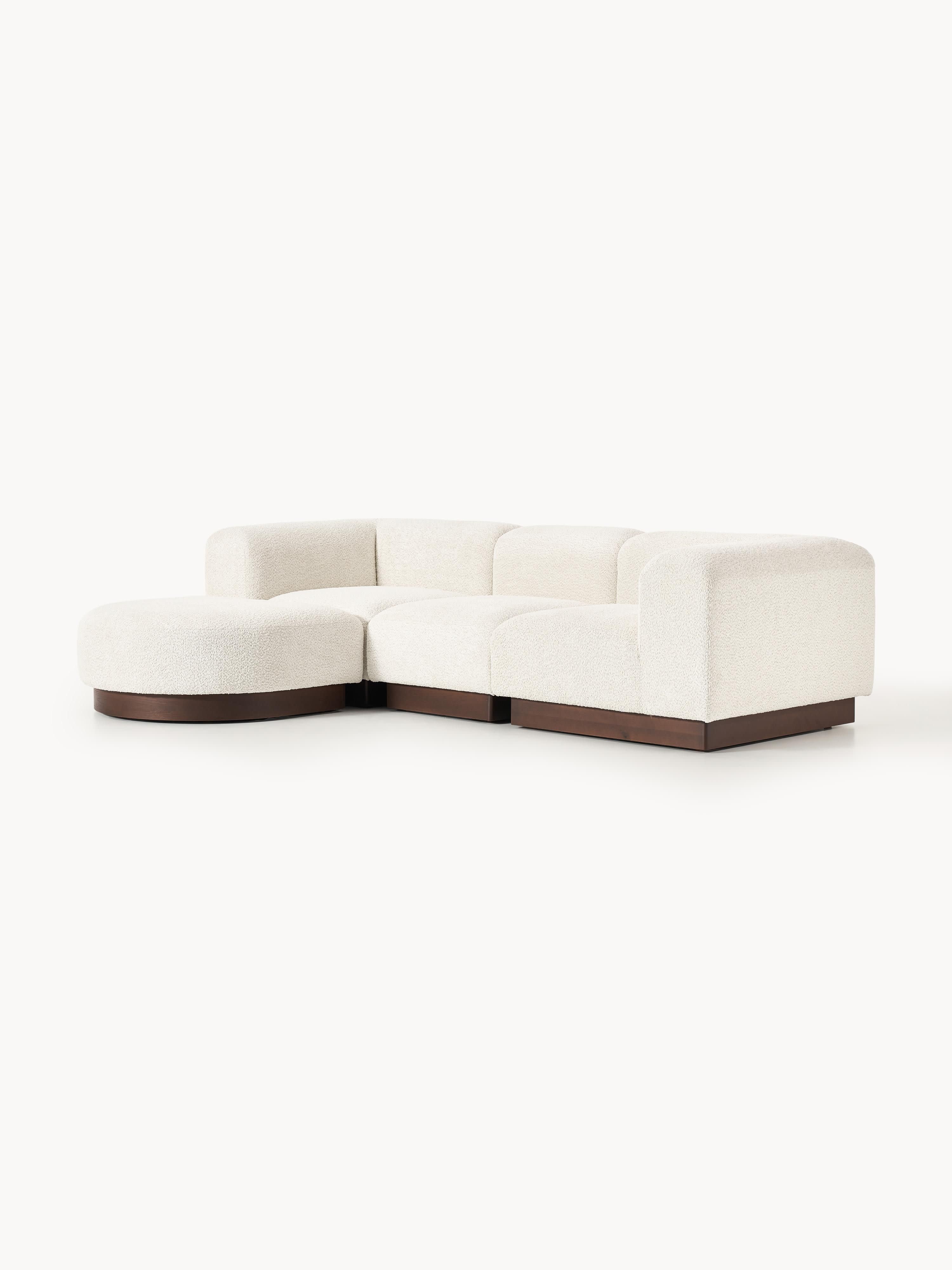 Modulaire bank Natalie (3-zits) uit teddy-bouclé met poef (links/rechts)