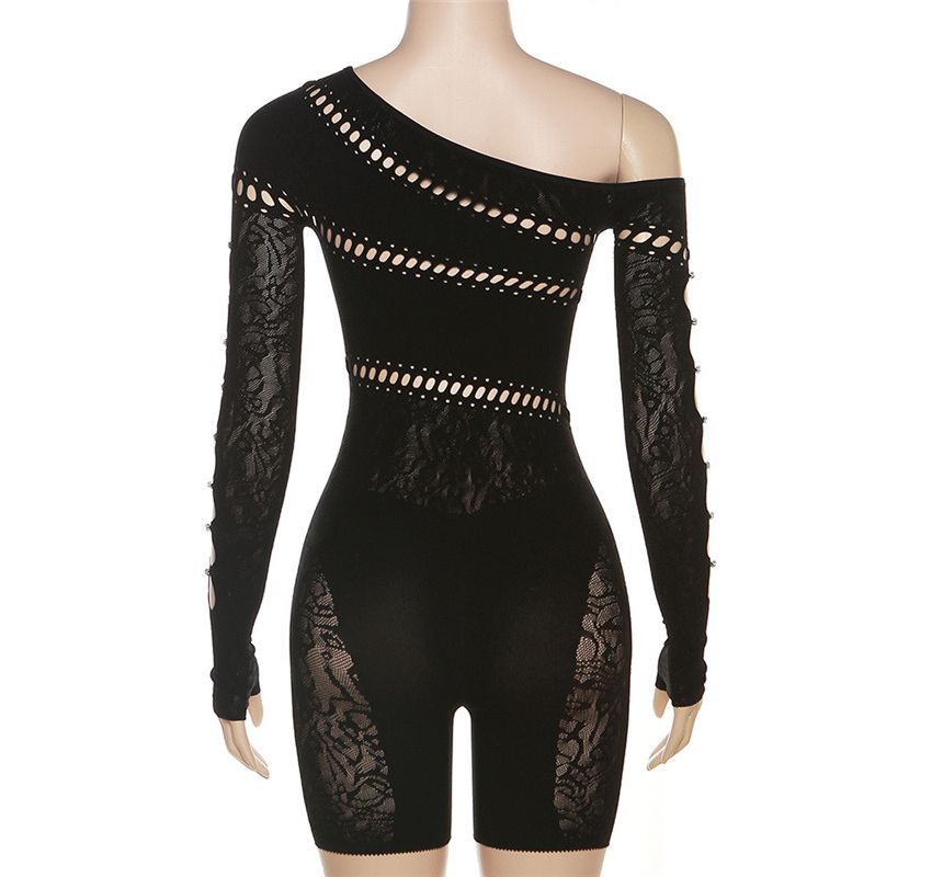 Oonnukal - Lange mouwen off-shoulder effen slim fit romper