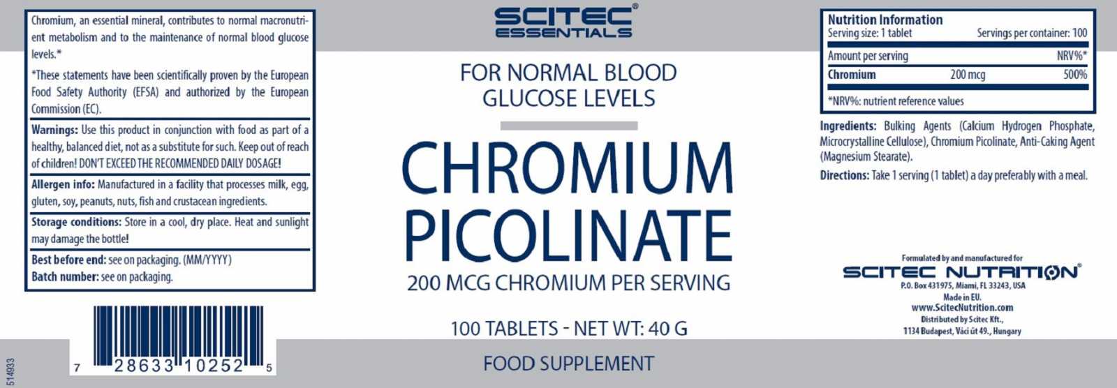 Scitec Nutrition Picolinato de Cromo 100 comprimidos