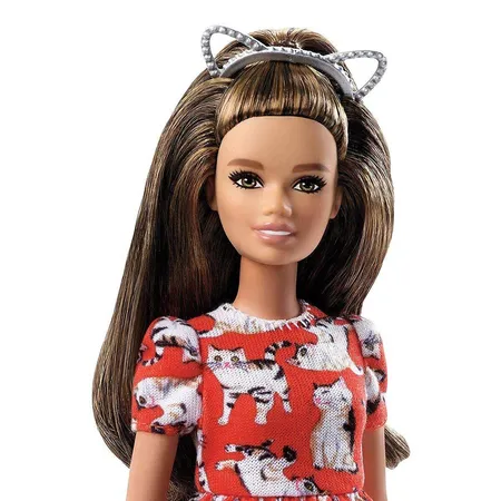 Barbie Fashionista Puppe mit Kätzchenprint-Kleid
