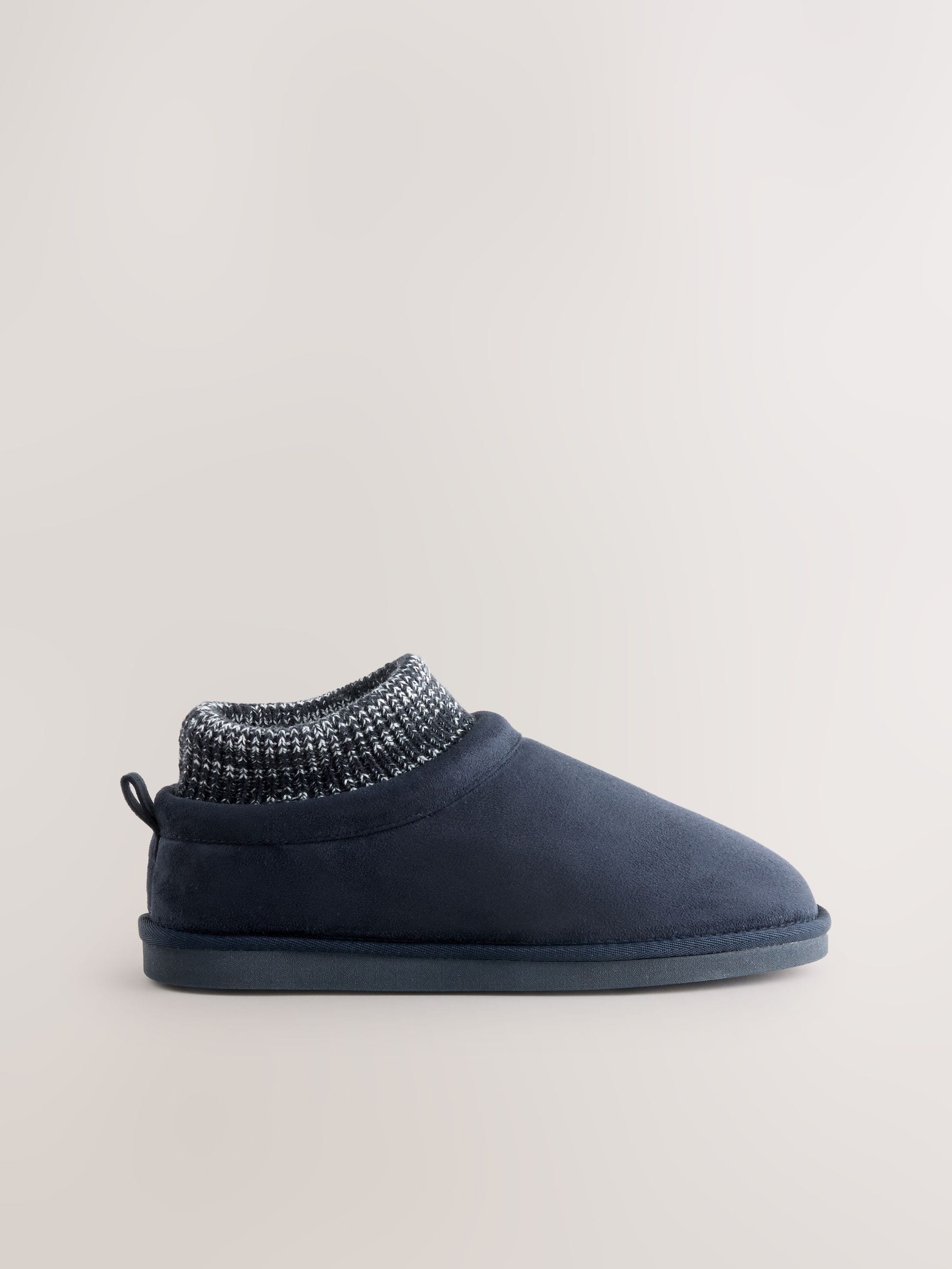 Marineblauw - Gebreide laarspantoffels met omslag
