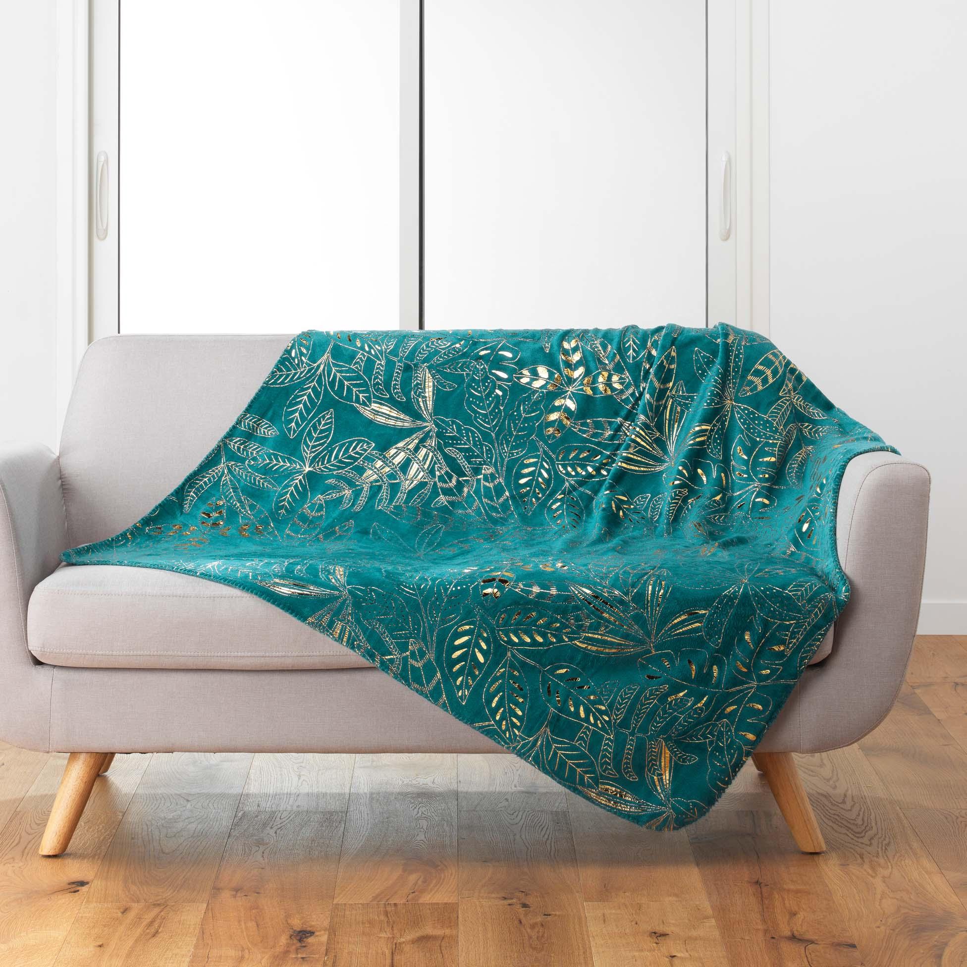 PLAID 125X150CM FLANELLE METALLISEE BELFLOR EMERAUDE OR