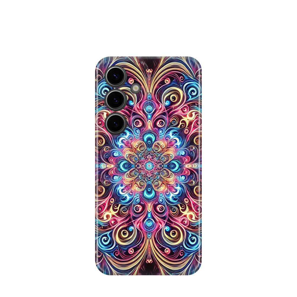 Samsung Galaxy S24 Kunststoff Hülle Neon Mandala - Blau / Gelb / Rot