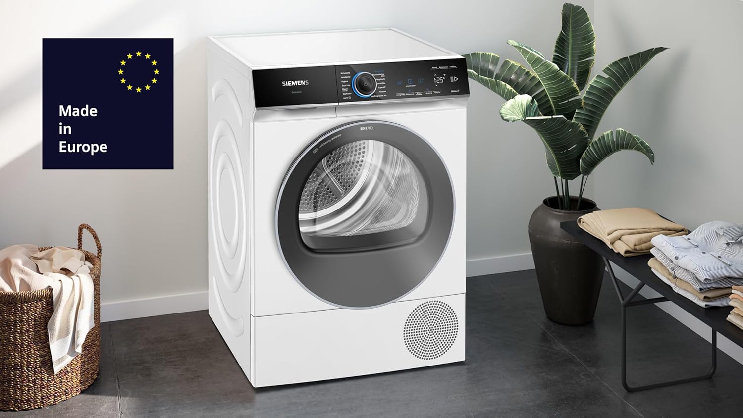 Siemens WQ45B2B40, Stiftung Warentest GUT (2,5)*, iQ700 Smarter Wärmepumpen-Trockner 9kg, autoDry optimale Trocknung, selbstreinigender Kondensator, Touch LED-Display, intelligentDry, Outdoor-Programm