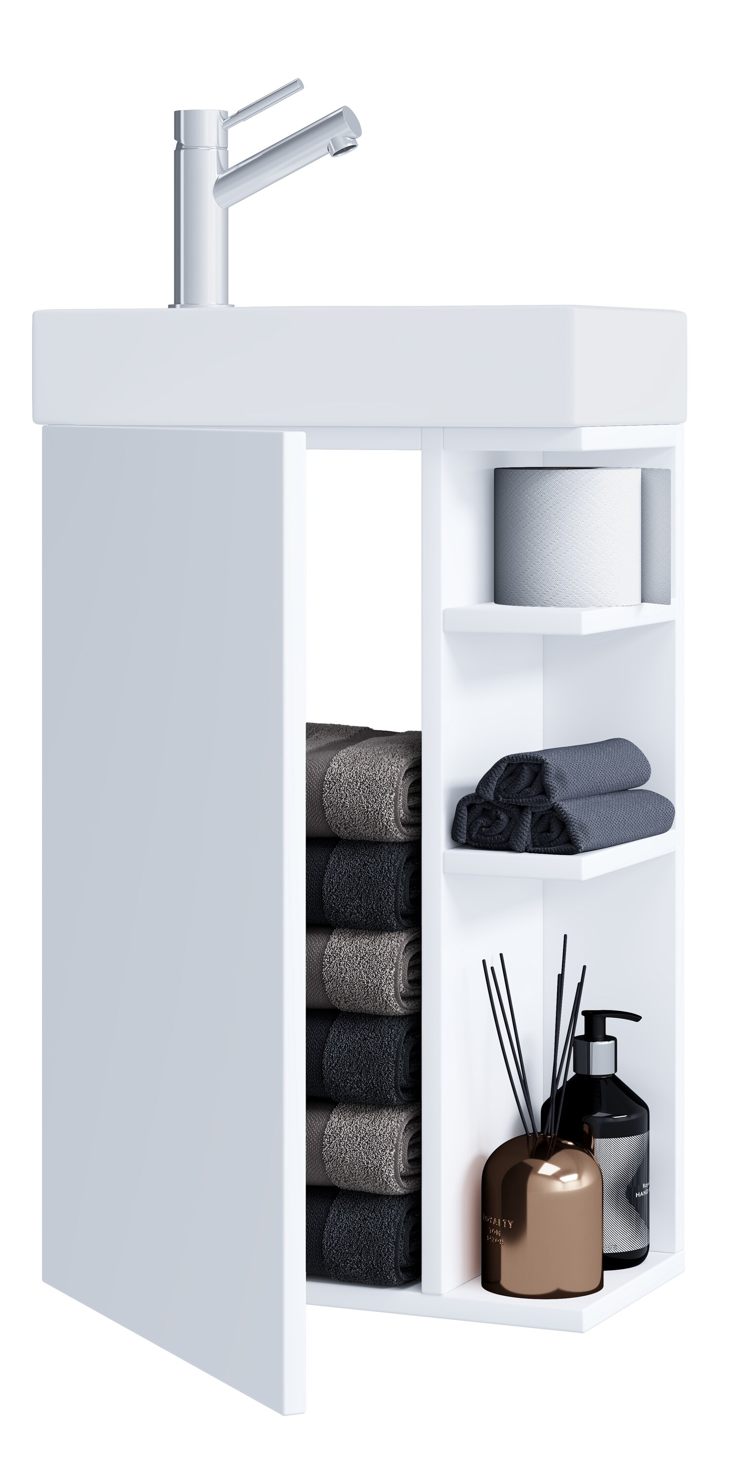 VCM 2-tlg Badmöbel Set Gäste WC Gästebad Waschplatz Waschtisch klein schmal Lumia