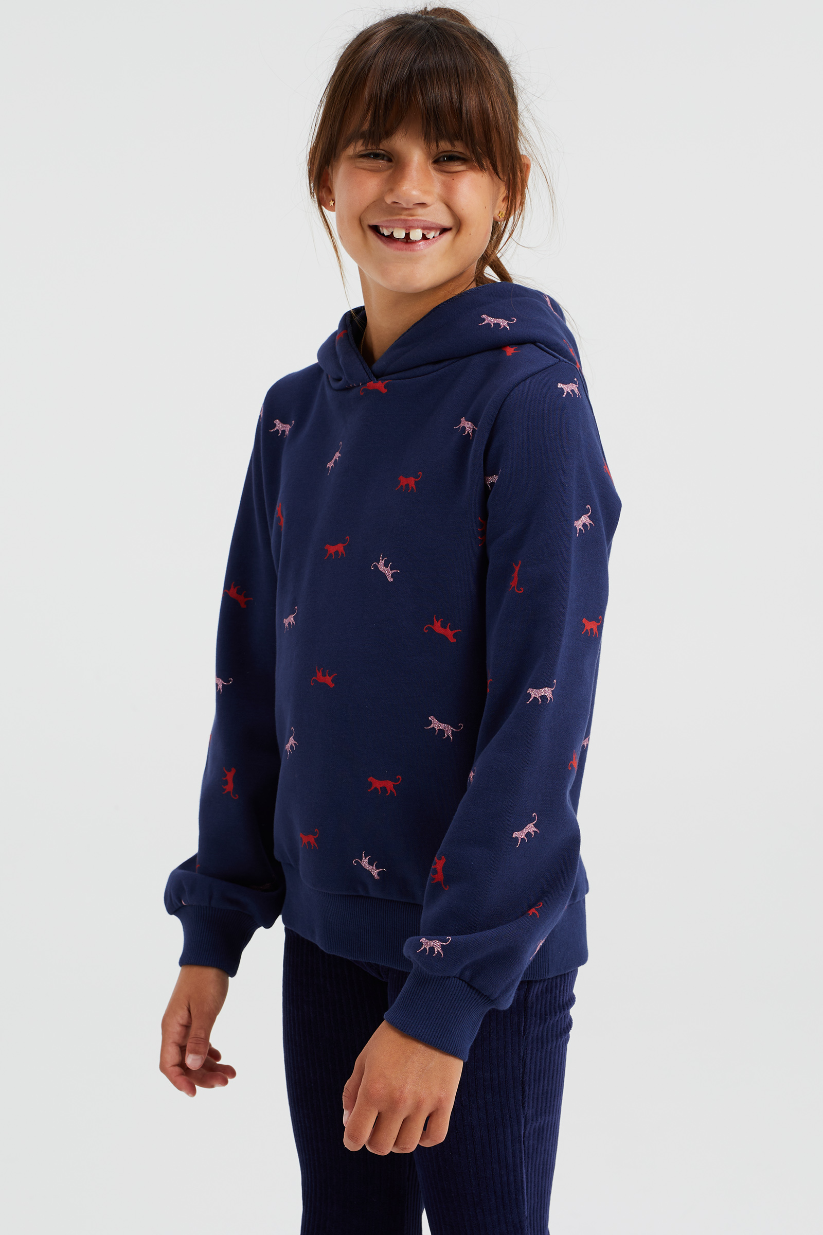 Meisjes sweater met opdruk WE Fashion Donkerblauw