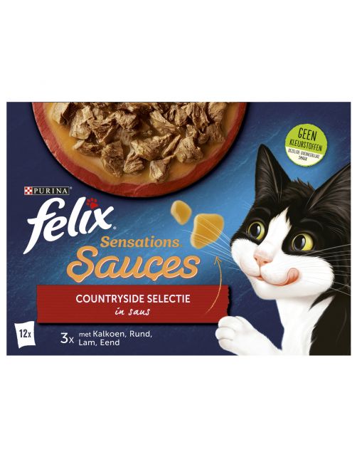 Felix Multipack Sensations Sauces Countryside Selectie - Kattenvoer - Kalkoen Rund Lam 12x85 g