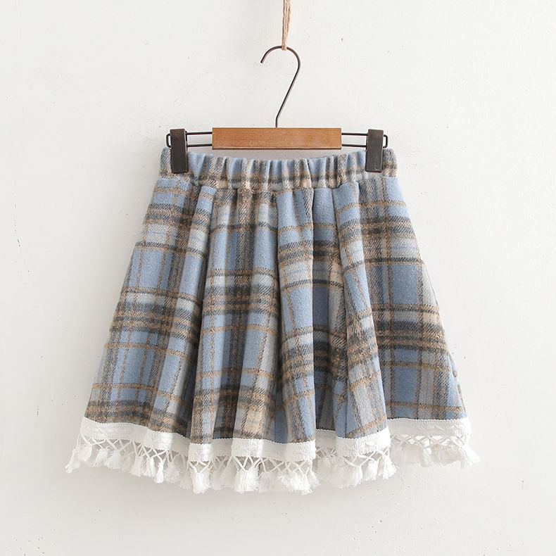 Suzette - Mini A-lijn rok met hoge taille en ruitmotief