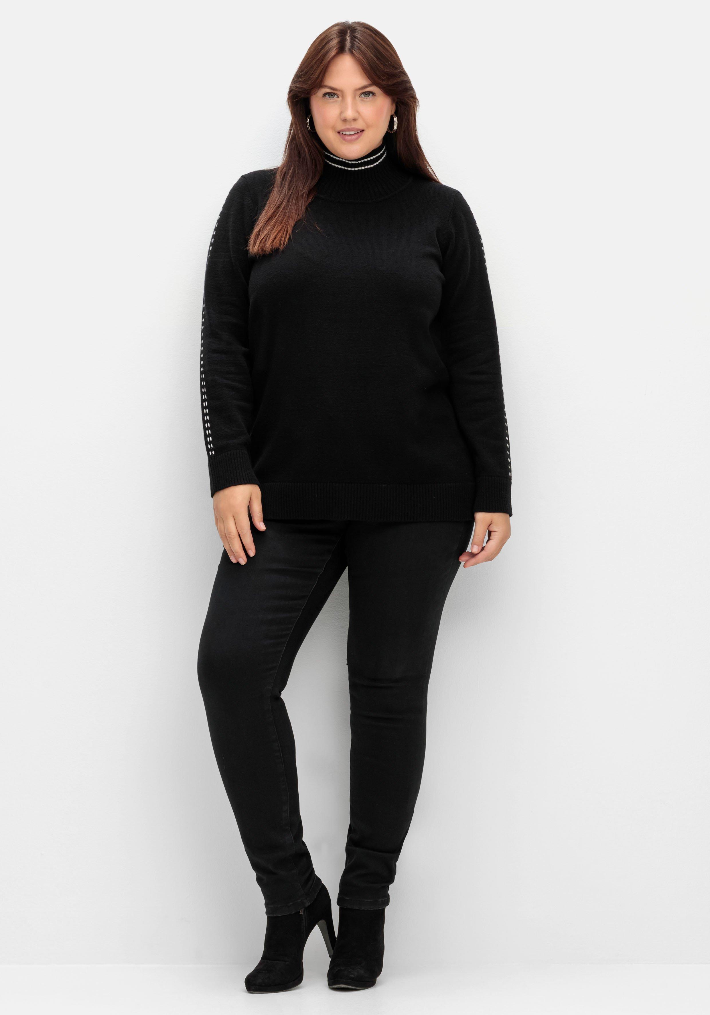 Pullover mit Zierstichen und Stehkragen