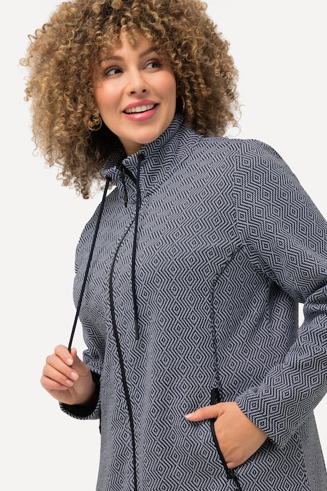 Strickfleece-Jacke, grafisches Muster, Stehkragen