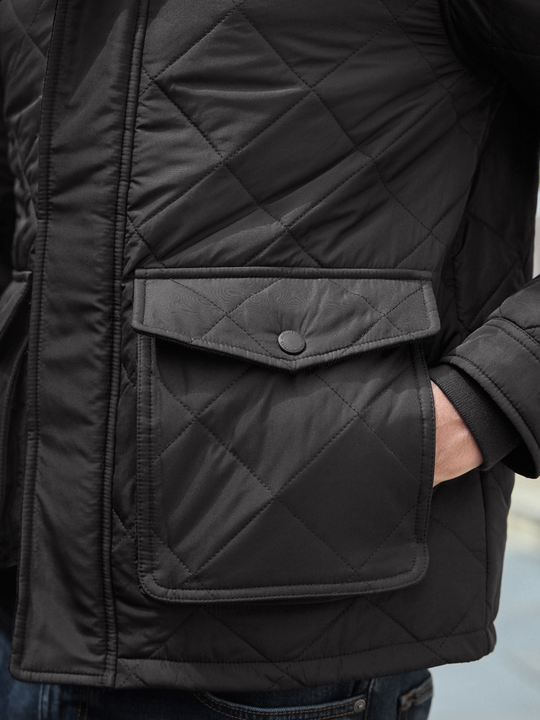 Zwart - Regenbestendige corduroy colbert met schuine doorgestikte ruit
