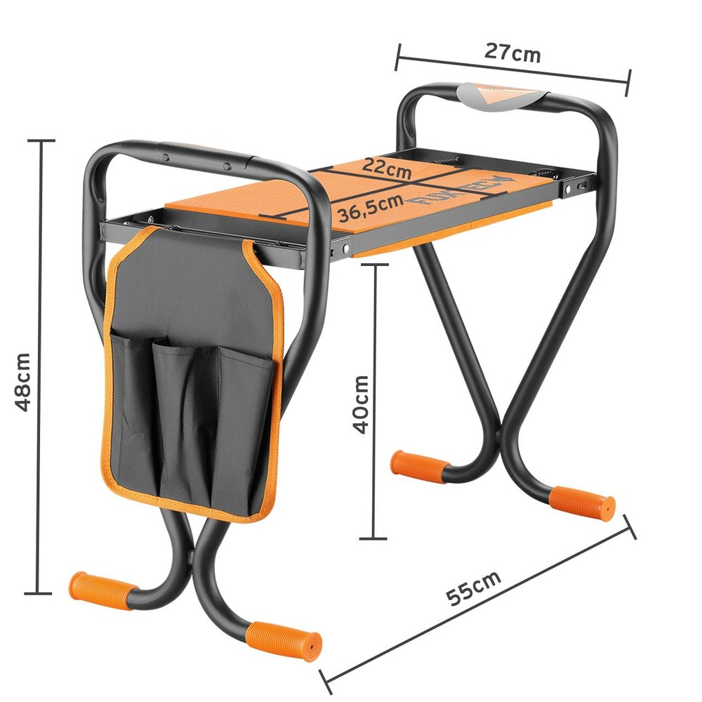 Agenouilloir de jardin - fx-kb1 - noir orange, 100 kg, avec rangement