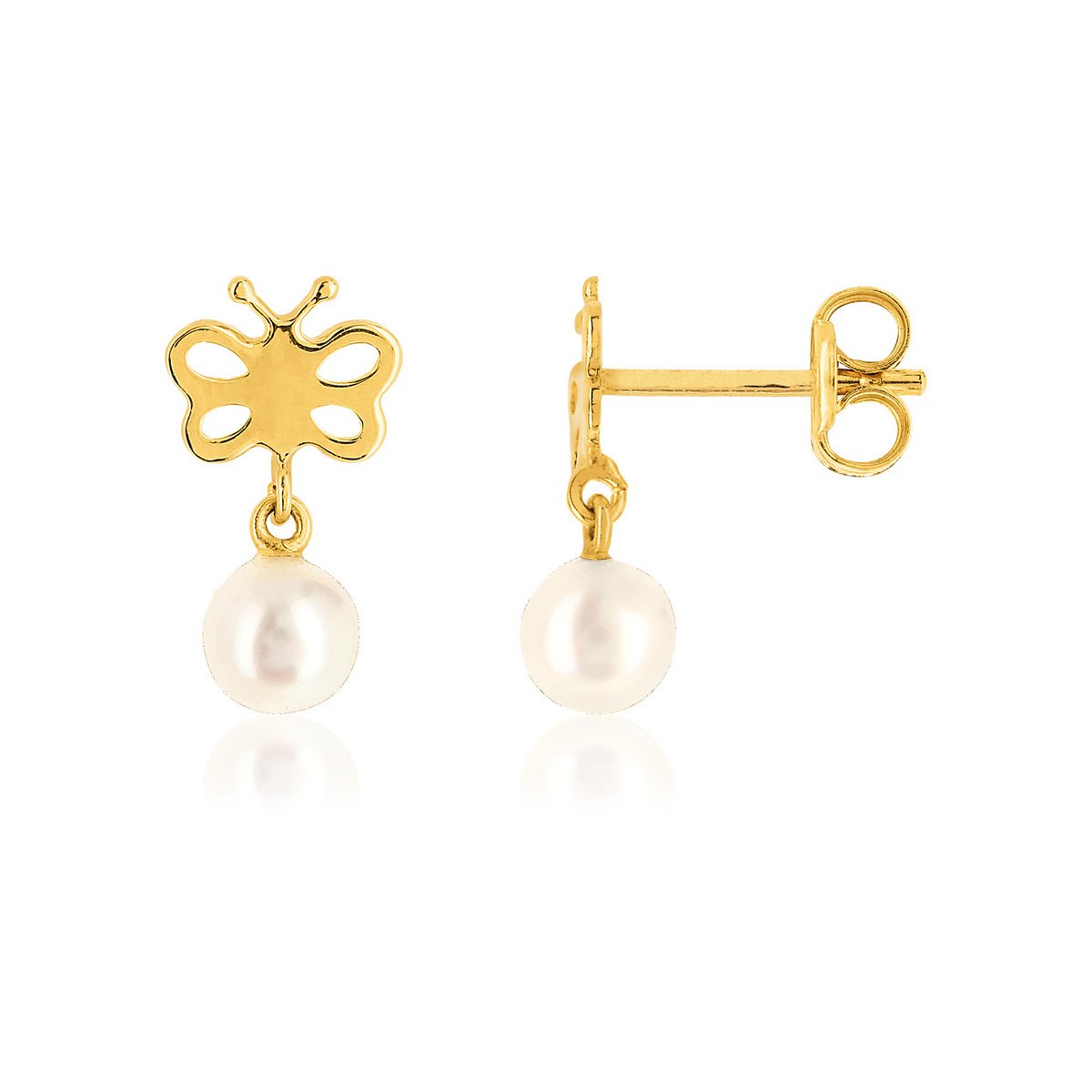 Boucles d'oreille or 375 jaune perle de chine