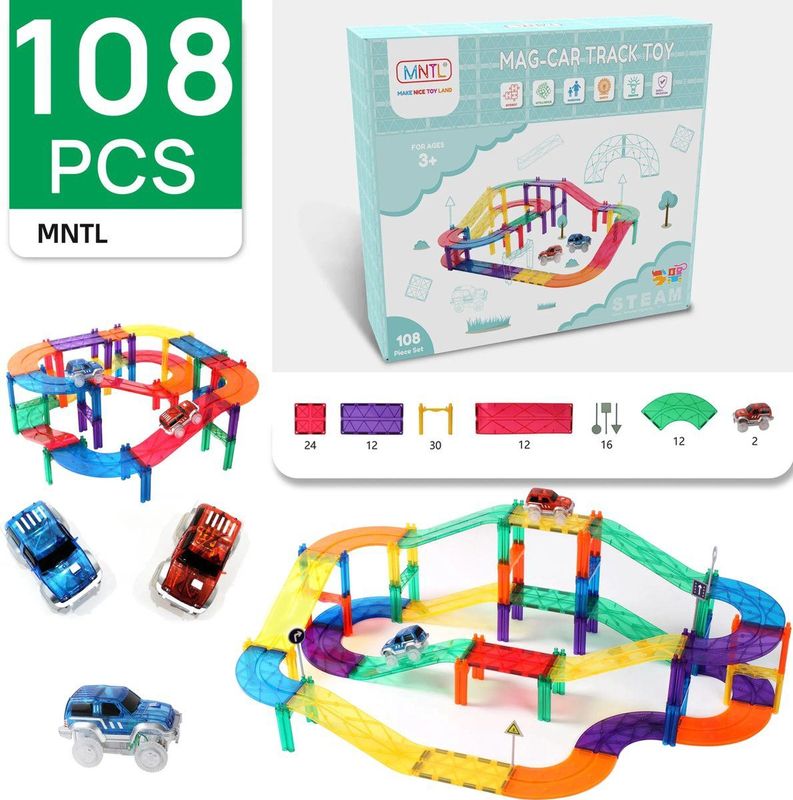 MNTL - Magnetische Autobaan - Regenboog - 108-delig