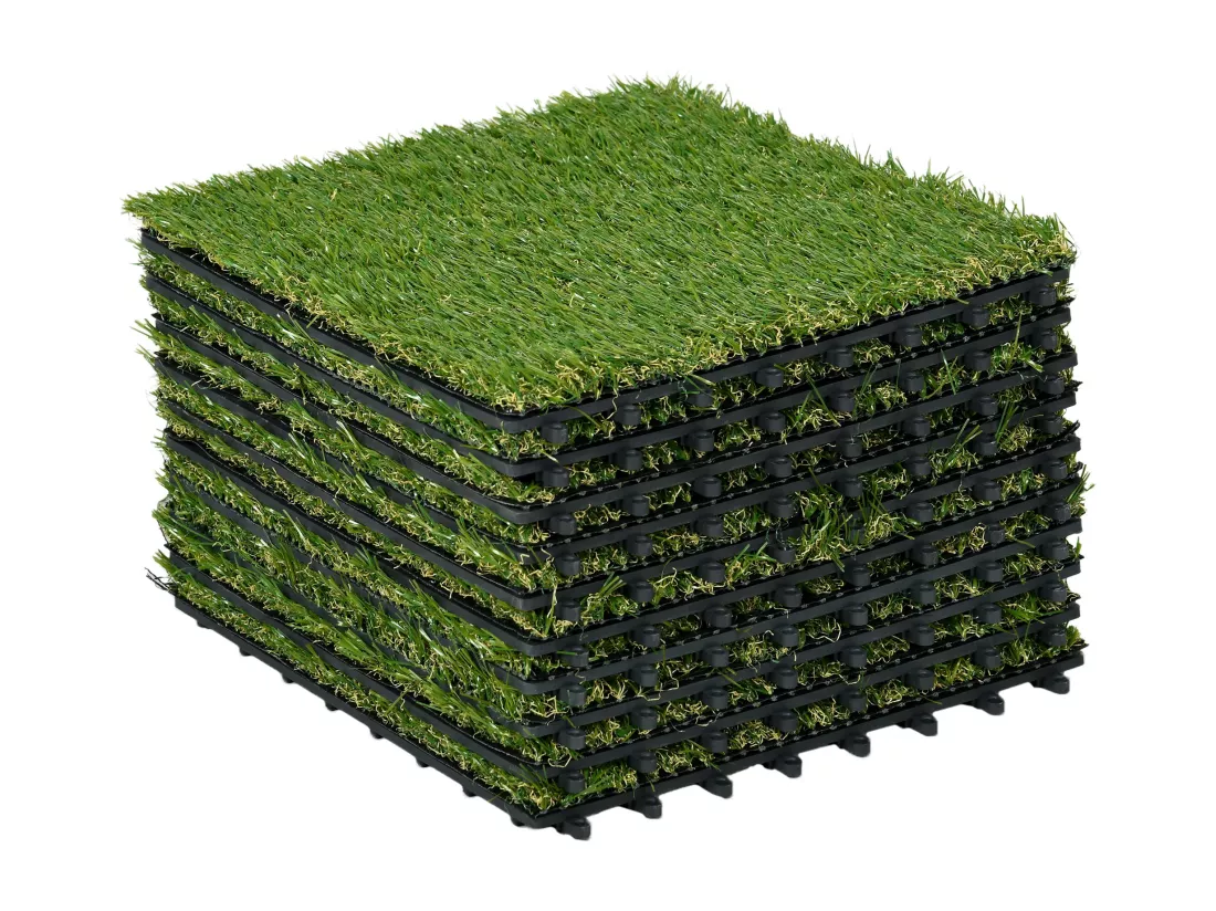 Gazon synthétique artificiel set de 10 dalles carreaux 30 x 30 cm épaisseur confort 3,5 cm à emboîter vert