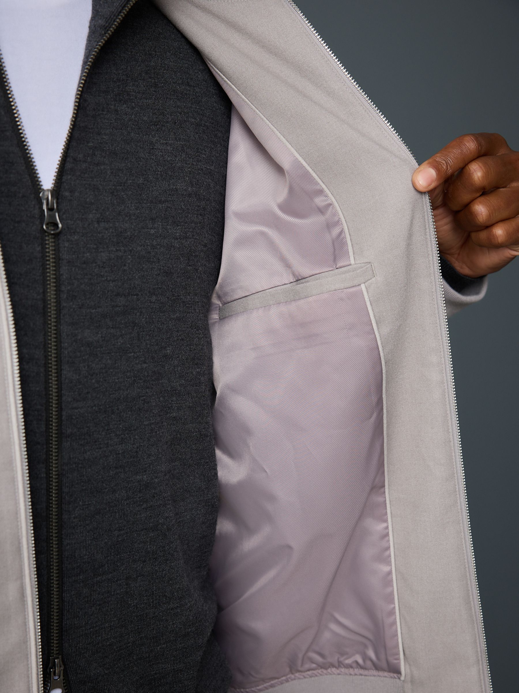 Neutraal - Smart Soft Touch Funnel Neck Jacket With Faux Suede Trim Detail