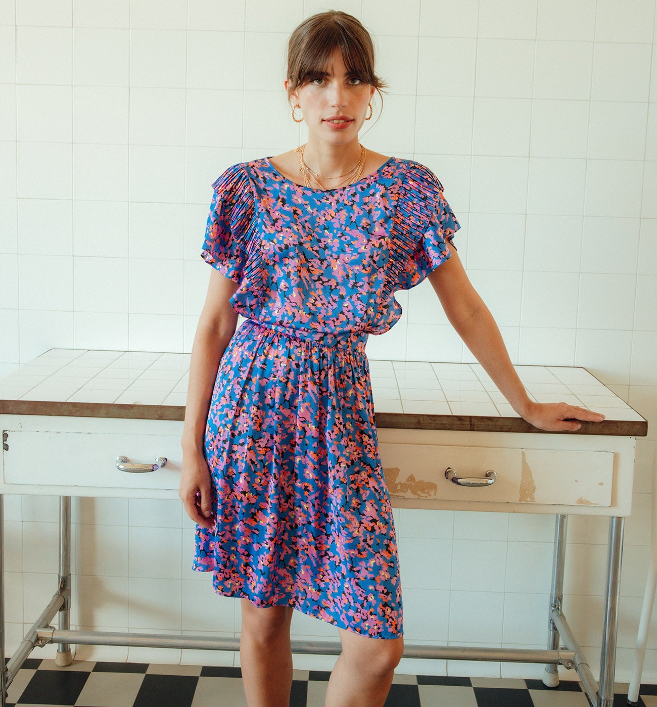 Robe en satin imprimé Femme - Imprimé bleu