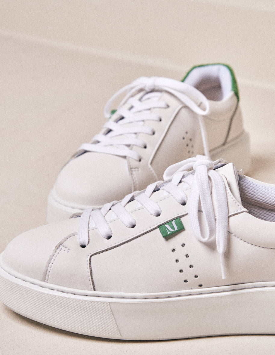 Baskets basses Apolline - Cuir et eponge blanc vert