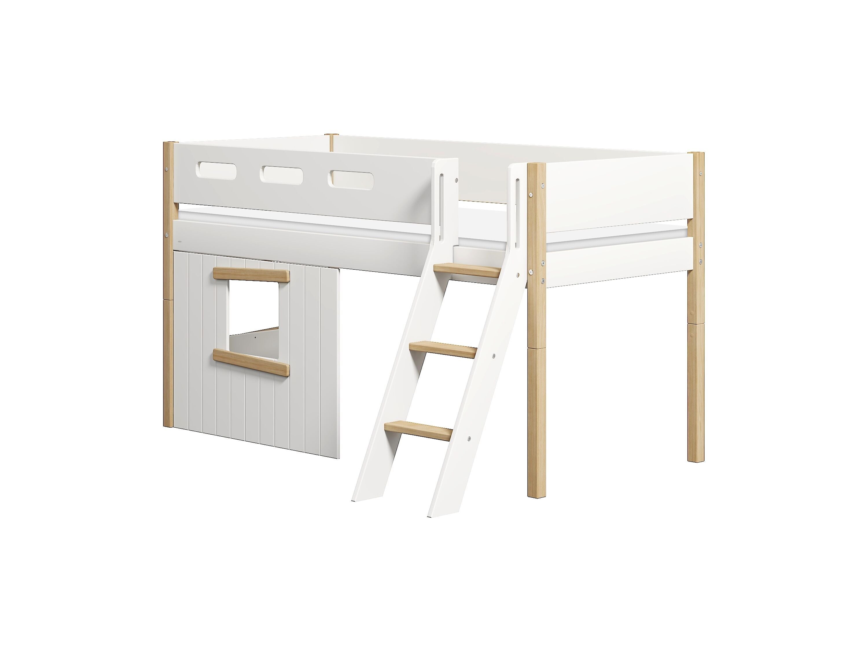 Flexa NOR Halbhochbett mit Baumhaus - Weiss / B: 109.0 cm x T: 210.0 cm x H: 120.0 cm