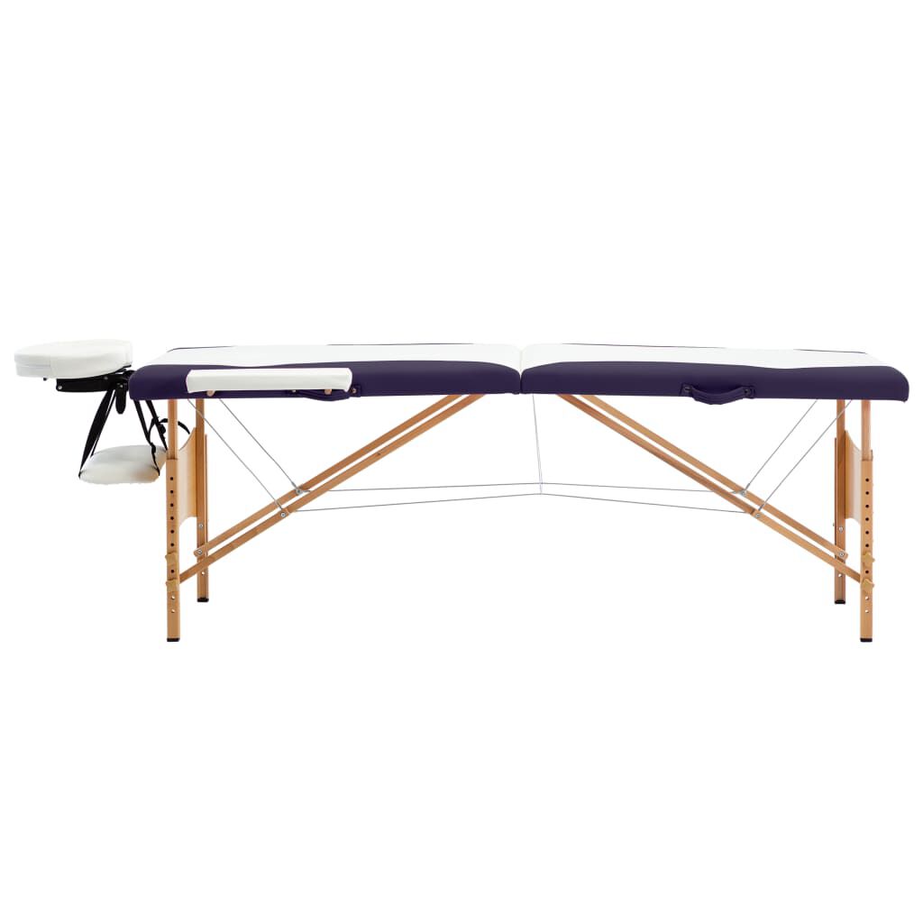 vidaXL Opvouwbare massagetafel 2-zones hout wit en paars