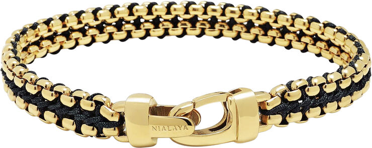 Nialaya Men's Black Woven 8mm Box Chain Bracelet in Gold Black / gold