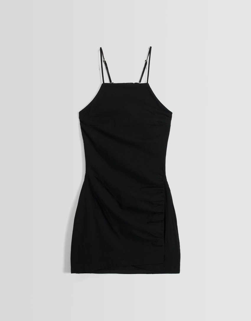 Vestido curto frente única em mistura de algodão