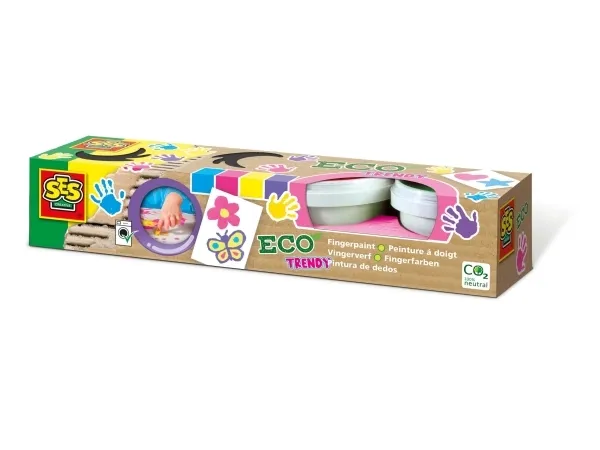 SES Creative Eco fingerpaint trendy, Blå, Lyserød, Violet, Gul, Ikke giftig, Vaskbar, Gluten fri, 110 ml