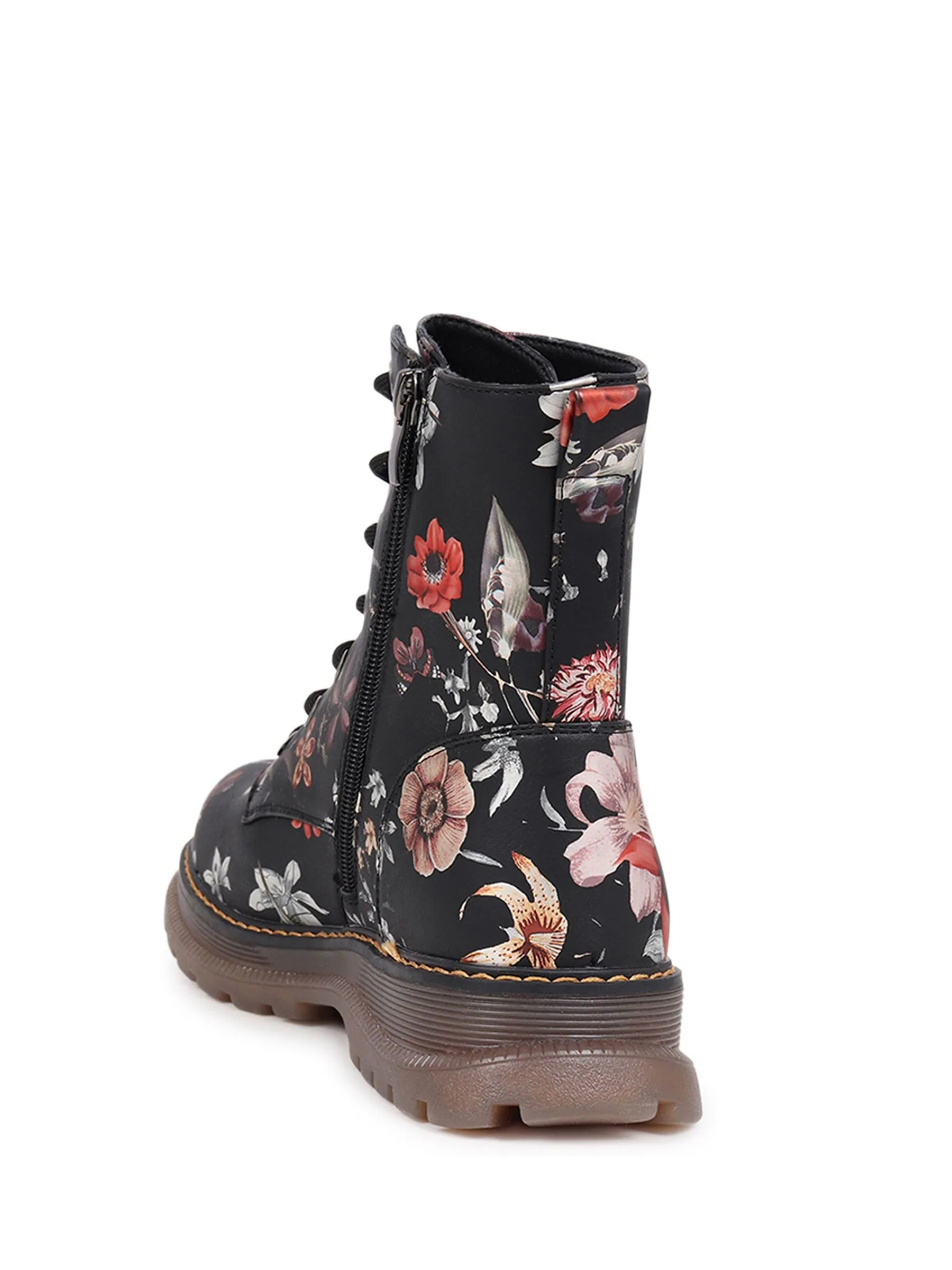 Zwart - Pavers Lace Up Floral Boots
