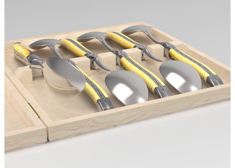 Service de 6 grandes cuillères Laguiole avec un manche en bois de pistachier et mitres en acier inoxydable