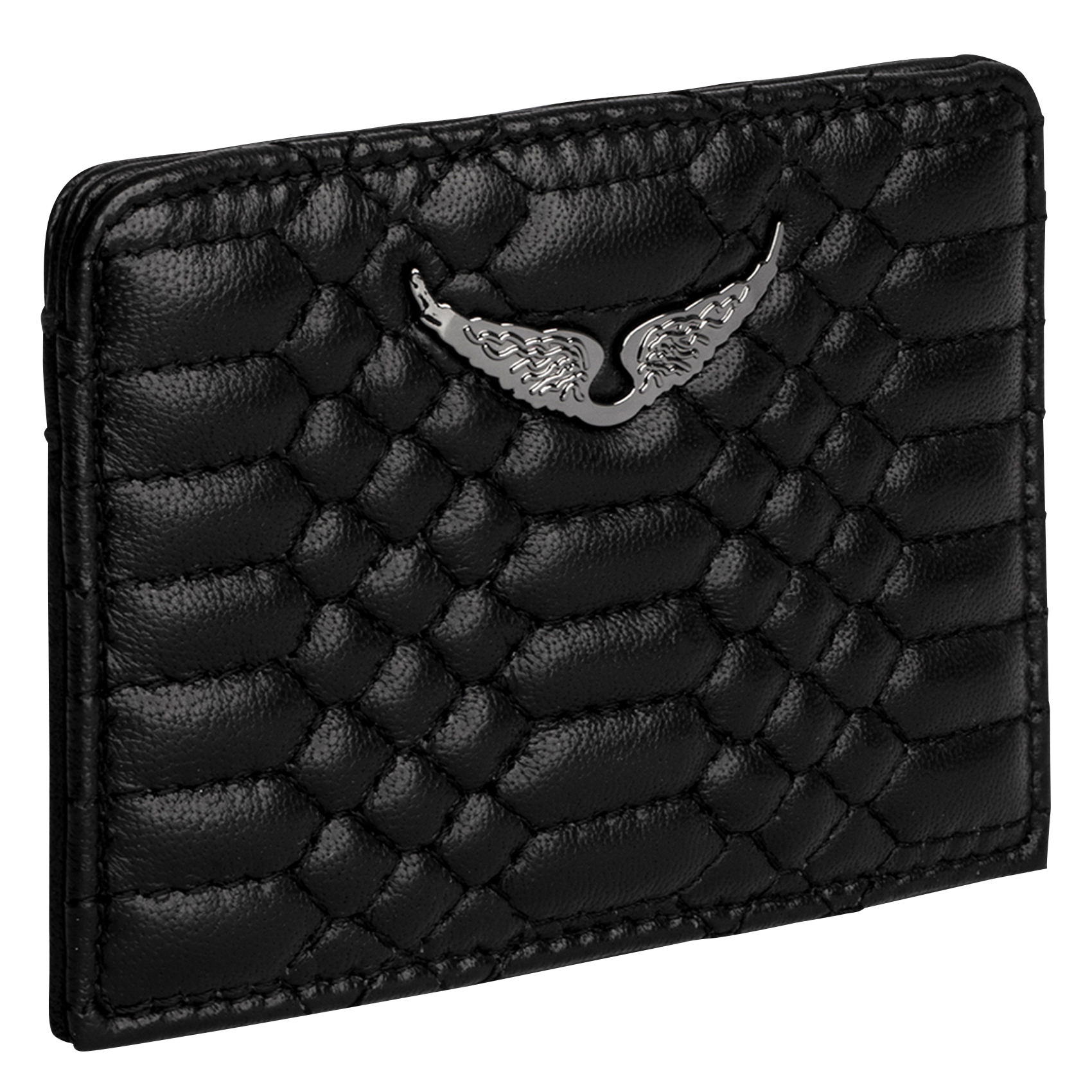 Mini porte-cartes en cuir matelassé | Noir